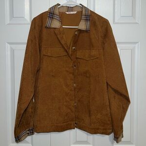 ROMWE Brown Jacket with Plaid Collar